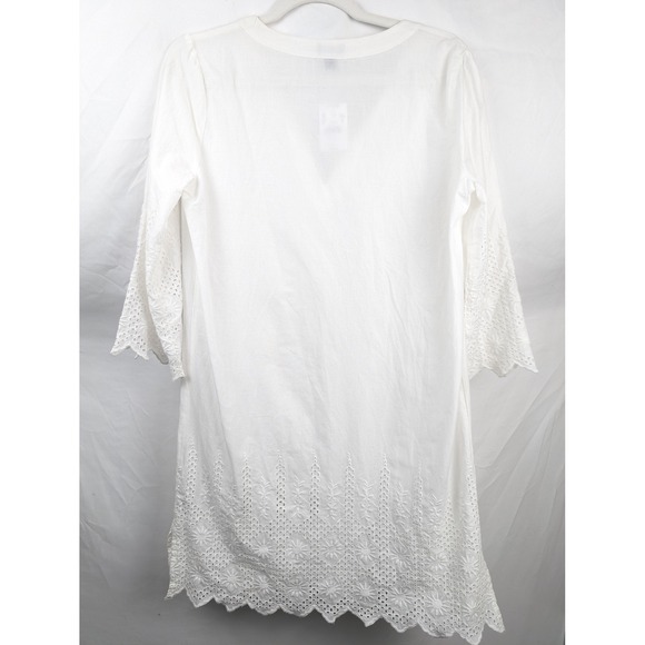 White Eyelet Lace Cotton Tunic Dress XS Boho Romantic Fairy Festival Indie Beach - Picture 7 of 9